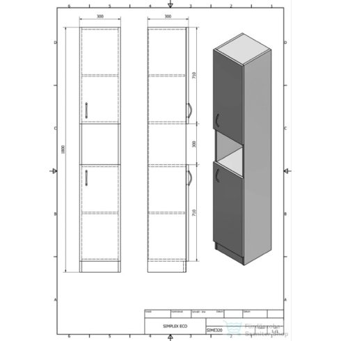 AQUALINE SIMPLEX ECO állószekrény, 30x180x30cm, matt fehér (SIME320)