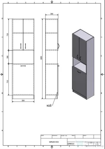 AQUALINE SIMPLEX ECO állószekrény szennyeskosárral, 50x180x30cm, matt fehér (SIME510)