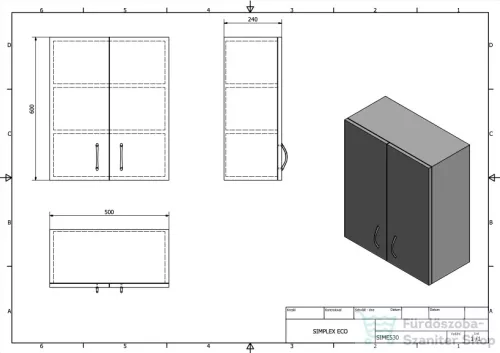 AQUALINE SIMPLEX ECO felső szekrény, 50x60x24cm, matt fehér (SIME530)