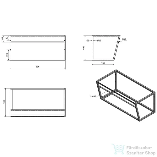 Sapho SKA mosdótartó keret pult alá, fehér MDF polccal, 90x40x46cm, matt fehér (SKA113)