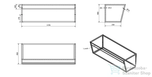 Sapho SKA mosdótartó keret pult alá, fehér MDF polccal, 120x40x46cm, matt fehér (SKA114)
