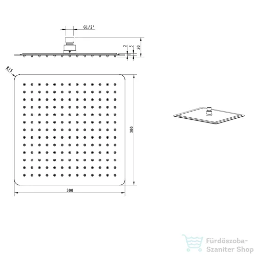 Sapho fejzuhany, 300x300mm, matt fekete SL101