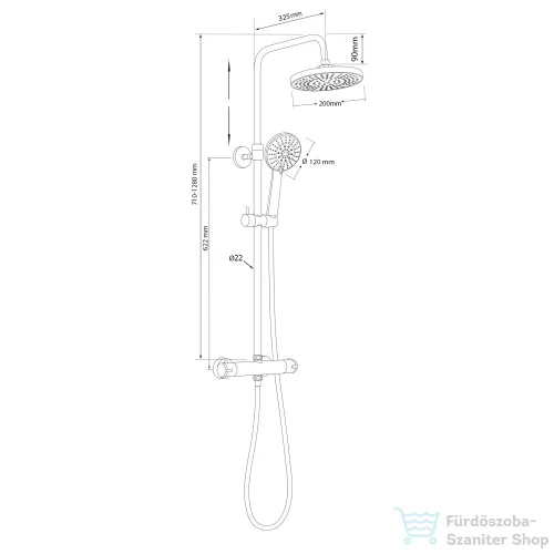 AQUALINE LIGA teleszkópos zuhanyoszlop termosztátos csapteleppel, mag.:710-1280mm, bekötés:150mm, króm SL533
