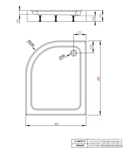 Radaway Laros E 100x80 íves aszimmetrikus zuhanytálca ST 90 zuhanyszifonnal jobbos SLE81017-01R