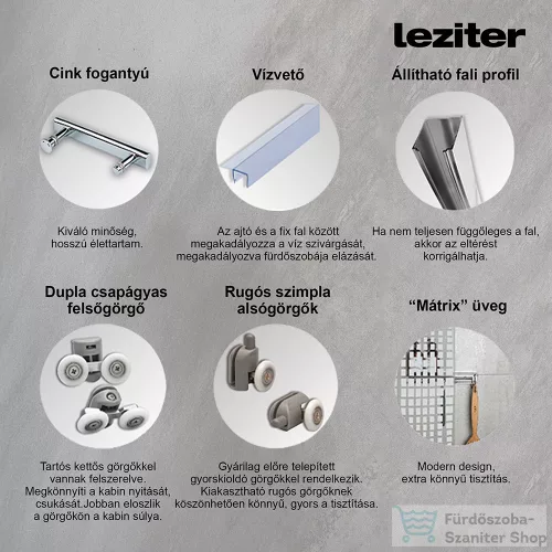 Leziter Spirit Mátrix 90x90-es szögletes zuhanykabin SM90A