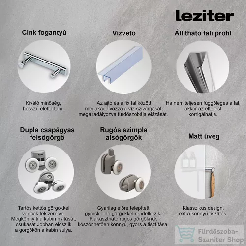 Leziter Spirit Matt 80x80x180 cm-es szögletes zuhanykabin, zuhanytálca nélkül SMT80A