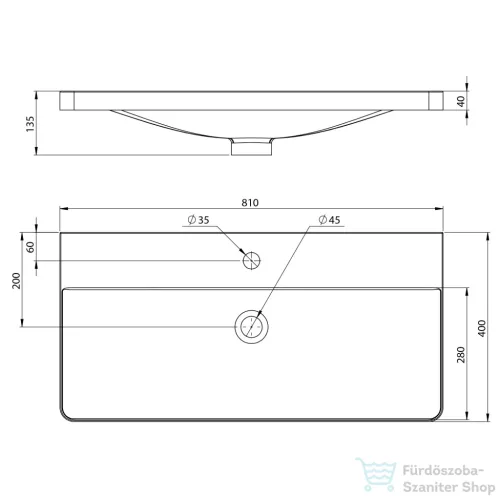 AQUALINE SEN öntöttmárvány mosdó, 81x40cm (SN810)