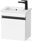 Duravit SIVIDA 40x28,7 cm-es, 1 ajtós alsószekrény fekete színű fogantyúval, mosdó és csaptelep nélkül, balos, matt fehér SV4642LBD180000