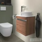 Duravit SIVIDA 40x29,5 cm-es, 1 ajtós alsószekrény króm színű fogantyúval, pult, mosdó és csaptelep nélkül, balos, matt dió SV4656L10790000