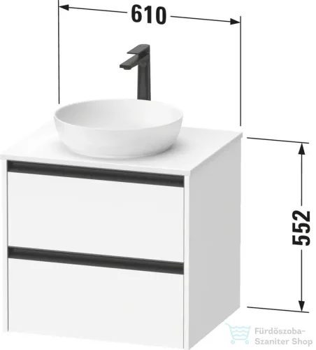 Duravit SIVIDA 61x50,5 cm-es, 2 fiókos alsószekrény fekete színű fogantyúval, pult, mosdó és csaptelep nélkül, fényes fehér SV6974022220000