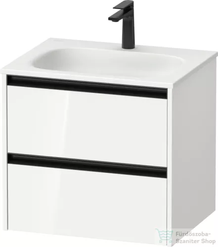 Duravit SIVIDA 61x48 cm-es, 2 fiókos alsószekrény fekete színű fogantyúval, mosdó és csaptelep nélkül, fényes fehér SV6994022220000
