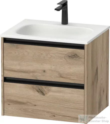 Duravit SIVIDA 61x48 cm-es, 2 fiókos alsószekrény fekete színű fogantyúval, mosdó és csaptelep nélkül, márványos tölgy SV6994055550000