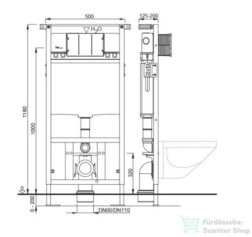 Sapho falsík alatti szerelőelem tartállyal, DN110, T02-2113-0250