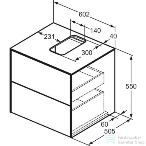 Ideal Standard CONCA 60,2x50,5 cm-es 2 fiókos szekrény kivágott lappal,mosdó nélkül,Light oak T3940Y6