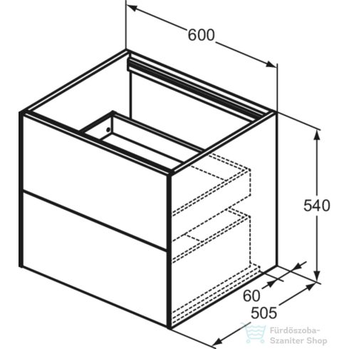 Ideal Standard CONCA 60x55 cm-es 2 fiókos fali szekrény mosdó és pult nélkül,matt antracit T4355Y2