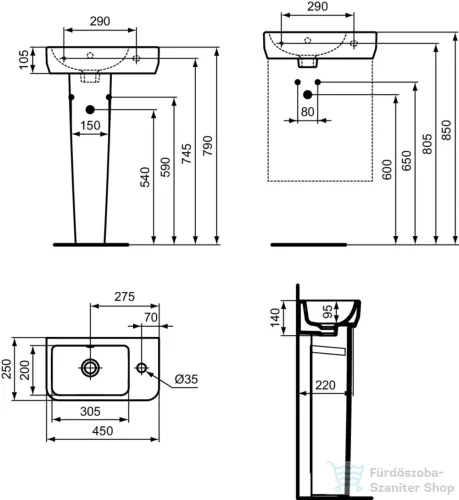 Ideal Standard I.LIFE S 45x25 cm-es falra/bútorra szerelhető mosdó jobb oldali csaplyukkal, fehér T458601