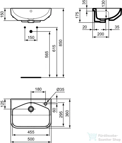 Ideal Standard I.Life S 50x36 cm-es félig beépíthető mosdó,fehér T458801