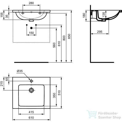 Ideal Standard I.Life B 61x51 cm-es falra/bútorra szerelhető mosdó,fényes szürke T460558