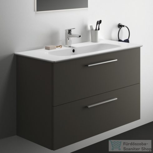 Ideal Standard I.LIFE A 100x44 cm-es 2 fiókos fali szekrény mosdó és fogantyú nélkül,Quartz grey matt T5257NG