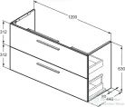 Ideal Standard I.LIFE A 120x44 cm-es 2 fiókos fali alsószekrény mosdó és fogantyú nélkül,Carbon grey matt T5258NV