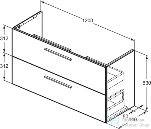 Ideal Standard I.LIFE A 120x44 cm-es 2 fiókos fali alsószekrény mosdó és fogantyú nélkül,Carbon grey matt T5258NV