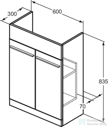Ideal Standard I LIFE A 60x30 cm-es 2 ajtós álló alsószekrény mosdó,munkalap és fogantyú nélkül,matt fehér T5262DU