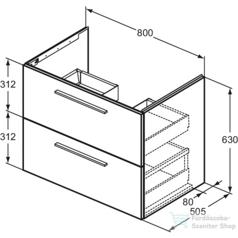 Ideal Standard I.Life B 80x50,5 cm-es 2 fiókos fali szekrény mosdó és fogantyú nélkül,Carbon grey matt T5272NV
