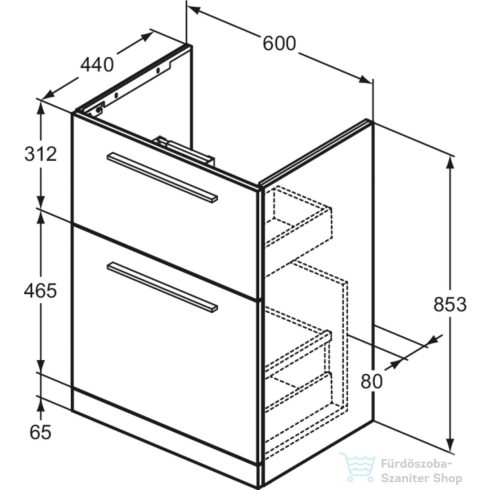 Ideal Standard I.LIFE A 60x44 cm-es 2 fiókos álló szekrény mosdó és fogantyú nélkül,Natural oak T5273NX