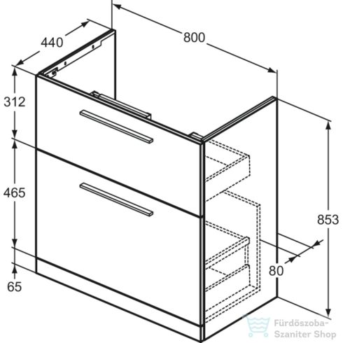 Ideal Standard I.LIFE A 80x44 cm-es 2 fiókos álló szekrény mosdó és fogantyú nélkül,matt fehér T5274DU