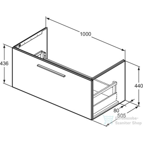 Ideal Standard I.Life B 100x50,5 cm-es 1 fiókos fali szekrény mosdó és fogantyú nélkül,matt fehér T5275DU