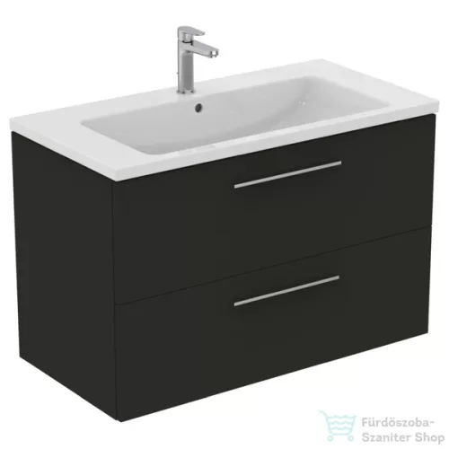 Ideal Standard I.Life B 100x50,5 cm-es 2 fiókos fali szekrény mosdó és fogantyú nélkül,Carbon grey matt T5276NV