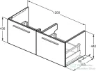 Ideal Standard I.Life B 120x50,5 cm-es 2 fiókos fali szekrény mosdó és fogantyú nélkül,Carbon grey matt T5277NV