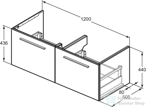 Ideal Standard I.Life B 120x50,5 cm-es 2 fiókos fali szekrény mosdó és fogantyú nélkül,Carbon grey matt T5277NV