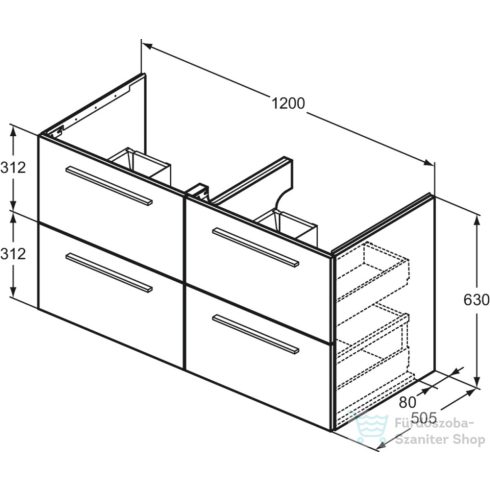 Ideal Standard I.Life B 120x50,5 cm-es 4 fiókos fali szekrény mosdó és fogantyú nélkül,Quartz grey matt T5278NG