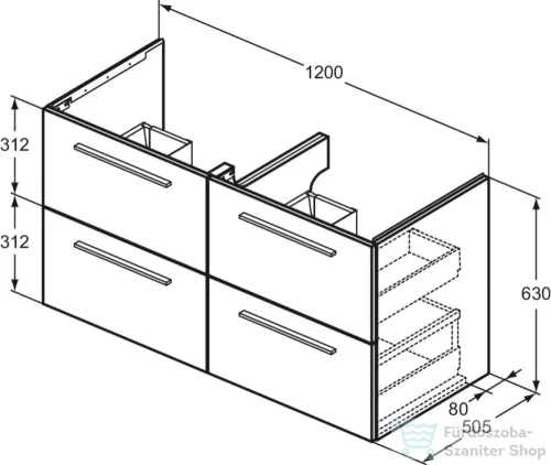 Ideal Standard I.Life B 120x50,5 cm-es 4 fiókos fali szekrény mosdó és fogantyú nélkül,Carbon grey matt T5278NV