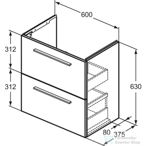 Ideal Standard I.Life S 60x37,5 cm-es 1 fiókos fali szekrény mosdó és fogantyú nélkül,Natural oak T5293NX