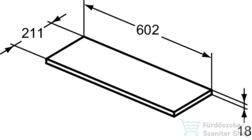 Ideal Standard I.LIFE S 60,2x21,1x1,8 cm-es pult bútorra,kivágás nélkül,Matt fehér T5300DU