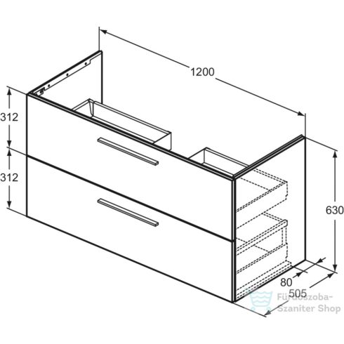Ideal Standard I.Life B 120x50,5 cm-es 2 fiókos fali szekrény mosdó és fogantyú nélkül,Quartz grey matt T5514NG