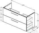 Ideal Standard I.Life B 120x50,5 cm-es 2 fiókos fali szekrény mosdó és fogantyú nélkül,Carbon grey matt T5514NV