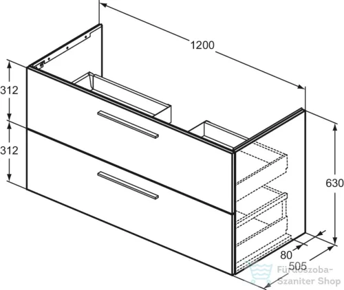 Ideal Standard I.Life B 120x50,5 cm-es 2 fiókos fali szekrény mosdó és fogantyú nélkül,Carbon grey matt T5514NV