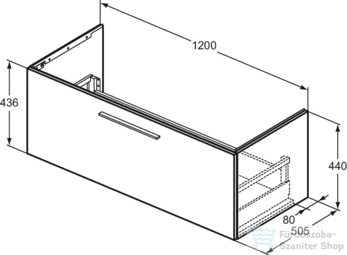 Ideal Standard I.Life B 120x50,5 cm-es 1 fiókos fali szekrény mosdó és fogantyú nélkül,Carbon grey matt T5515NV