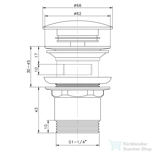 AQUALINE KLIK-KLAK mosdólefolyó, nagy dugóval, 1"1/4, 25-45mm, réz/króm TF7001