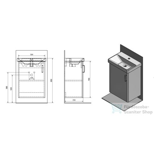 Sapho THEIA mosdótartó szekrény, 1 ajtóval, 51x70x35cm, ezüst tölgy (TH057-1111)