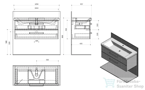Sapho THEIA mosdótartó szekrény, 2 fiókkal, 101x43x44cm, ezüst tölgy (TH105-1111)