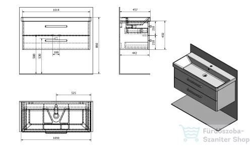 Sapho THEIA mosdótartó szekrény, 2 fiókkal, 101x43x44cm, fehér (TH105-3030)