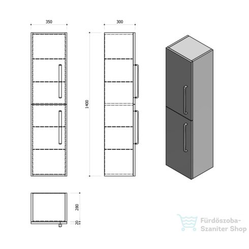 Sapho THEIA állószekrény, balos/jobbos, 35x140x30cm, ezüst tölgy (TH350-1111)