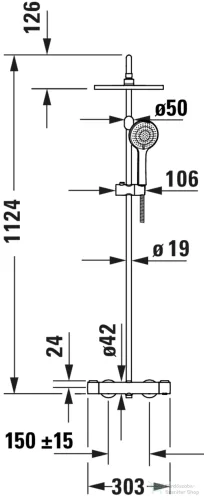 Duravit ShowerSystem termosztátos zuhanyrendszer, fényes arany hatású TH4282008034