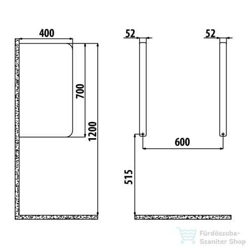 Sapho Piszoár válaszfal, 40x80cm, kerámia (TP690)