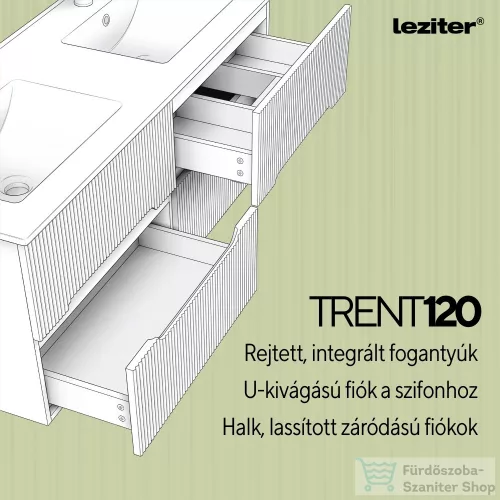 Leziter Trent 120 alsó fürdőszobabútor kerámia mosdóval (4 fiókos) pisztáciazöld-olivazöld TRENT120AVZZ
