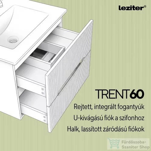 Leziter Trent 60 alsó fürdőszobabútor kerámia mosdóval (2 fiókos) antracit szürke-pisztáciazöld TRENT60AANTSZVZ